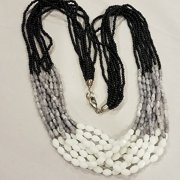 Long Multi-strand Necklace white Gray Black - Picture 2 of 8